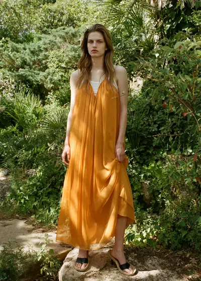 Mango V-neck Chiffon Dress In Orange