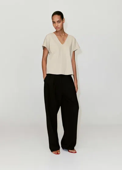 Mango V-neck Cotton T-shirt In Neutral
