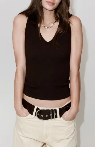 Mango V-neck Fine Knit Top In Brown