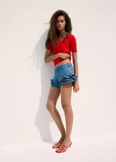 Mango V-neck Knit Sweater In Red