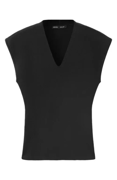 Mango V-neck Knit Top In Black