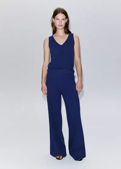 Mango V-neck Knit Top In Vibrant Blue