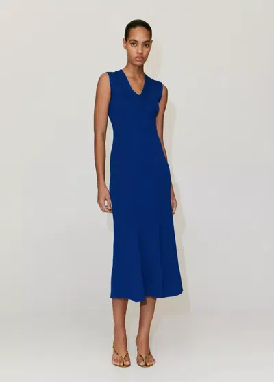 Mango V-neck Knitted Dress In Blue