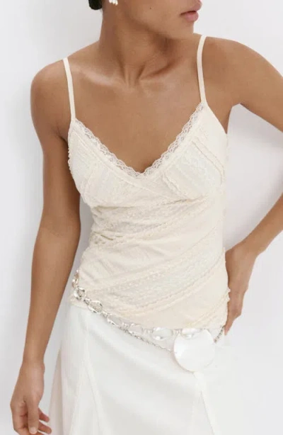 Mango V-neck Lace Top In White