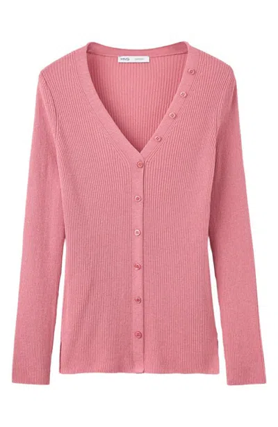 Mango V-neck Rib Cardigan In Pink
