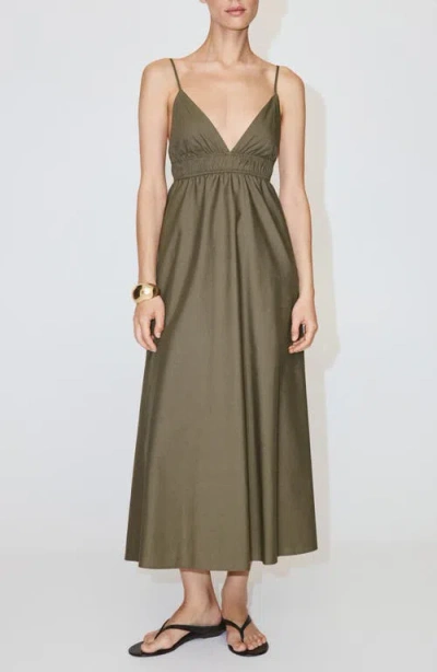 Mango V-neck Shirred Lyocell Blend Dress In Multi
