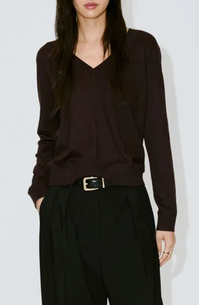 Mango V-neck Sweater In Brown