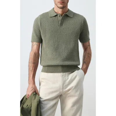 Mango Waffle Knit Polo Sweater In Green