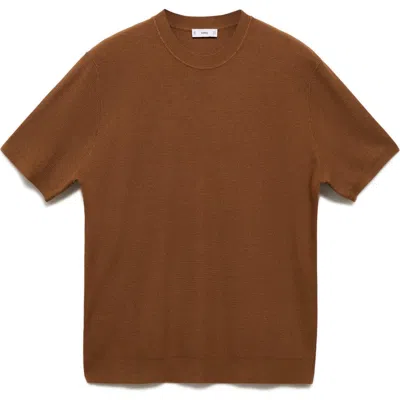 Mango Waffle Knit Short Sleeve Sweater In Coffee