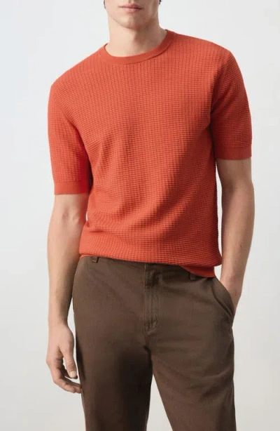 Mango Waffle Knit T-shirt In Orange