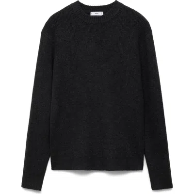 Mango Waffle Texture Crewneck Sweater In Charcoal
