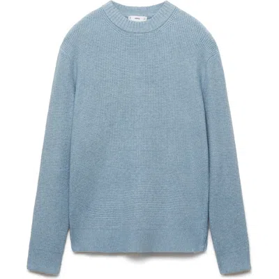 Mango Waffle Texture Crewneck Sweater In Sky Blue