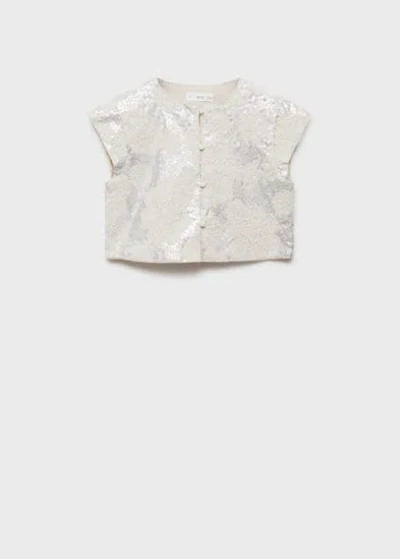 Mango Kids' Embroidered Gilet In Light/pastel Grey
