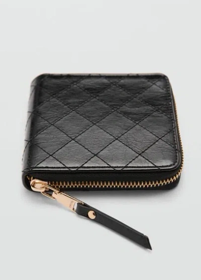 Mango Wallet With Decorative Stitching Black