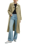 Mango Water Repellent Flowy Lapel Trench Coat In Khaki Green