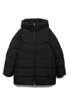 Mango Water Repellent Hooded Puffer Coat In Black