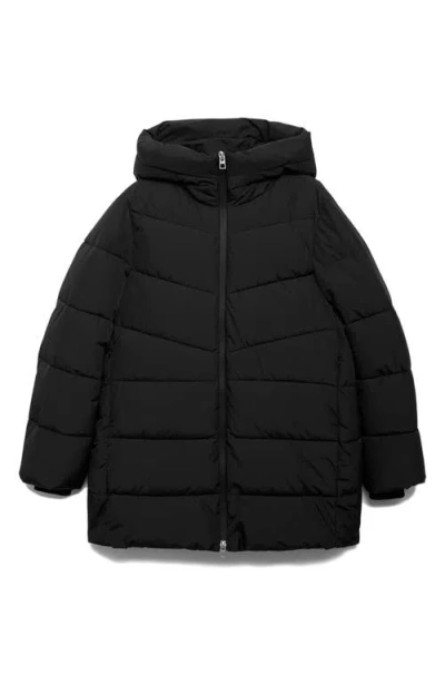 Mango Water Repellent Hooded Puffer Coat In Black