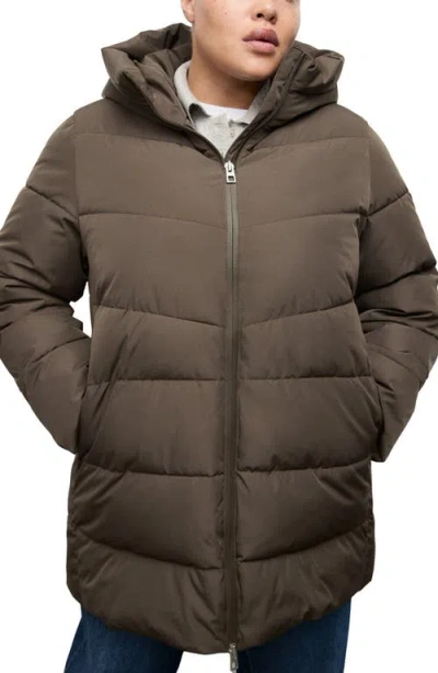 Mango Water Repellent Hooded Puffer Coat In Brown