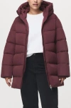Mango Water Repellent Hooded Puffer Coat In Red