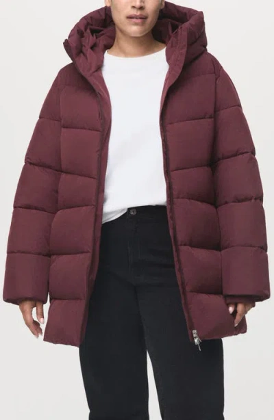 Mango Water Repellent Hooded Puffer Coat In Red