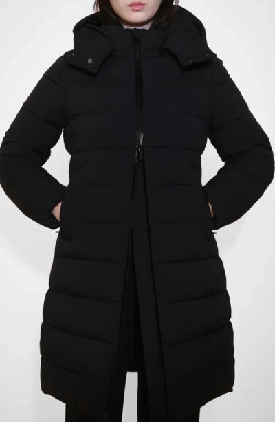 Mango Water Repellent Hooded Quilted Coat In Black