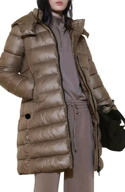 Mango Water Repellent Hooded Quilted Coat In Medium Brown