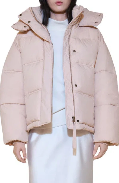 Mango Water Repellent Hooded Quilted Coat In Pastel Pink