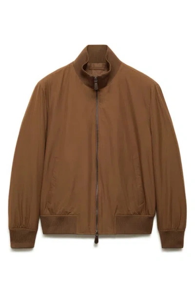 Mango Water Repellent Quilted Bomber Jacket In Cognac