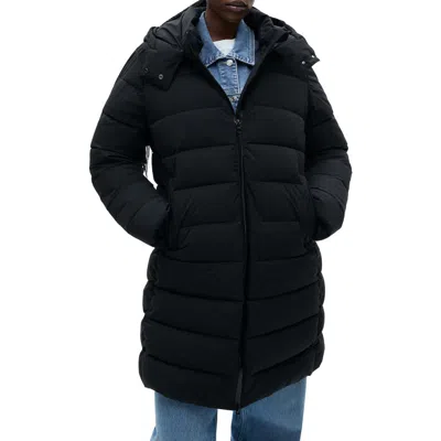 Mango Water Repellent Quilted Coat With Removable Hood In Black