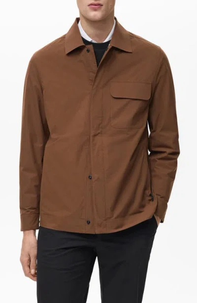 Mango Water Repellent Shirt Jacket In Burnt Orange