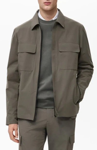 Mango Water Repellent Shirt Jacket In Medium Green