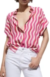 MANGO MANGO WAVY PRINT SHORT SLEEVE BUTTON-UP SHIRT
