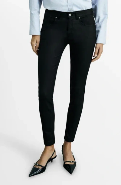 Mango Waxed Mid Rise Skinny Push-up Jeans In Black