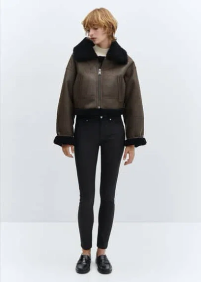 Mango Waxed Push-up Skinny Jeans Black