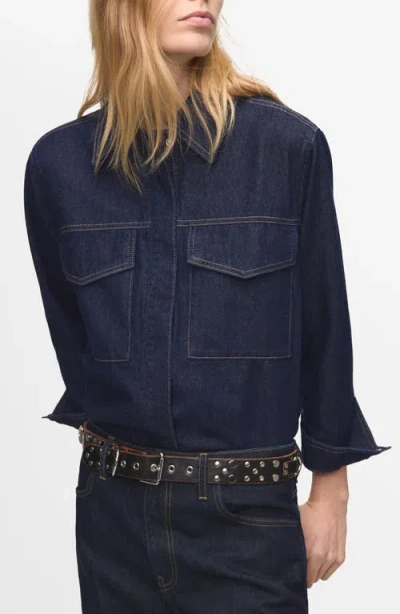 Mango Western Denim Snap-up Shirt In Blue