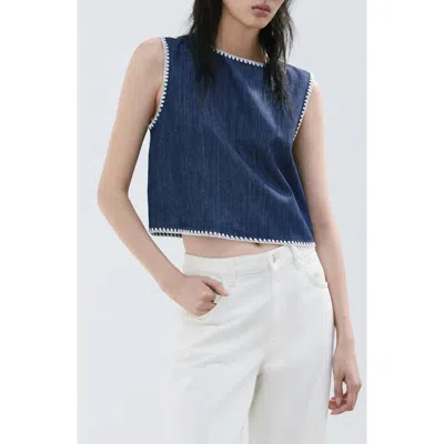 Mango Whipstitch Detail Denim Tank In Blue