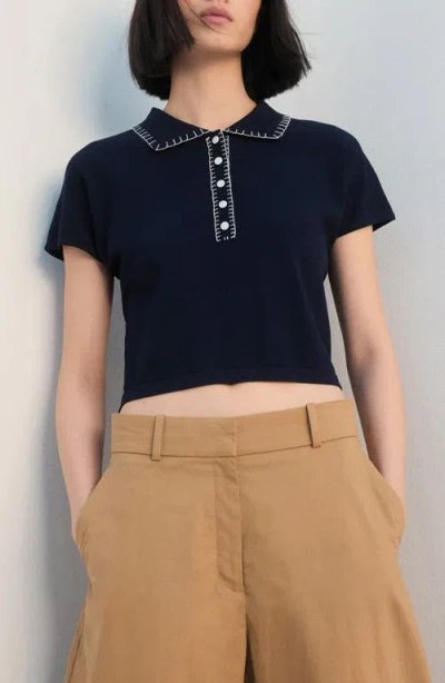 Mango Whipstitch Polo Sweater In Blue