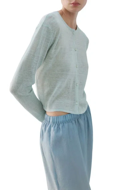 Mango Whisper Weight Linen Blend Cardigan In Blue