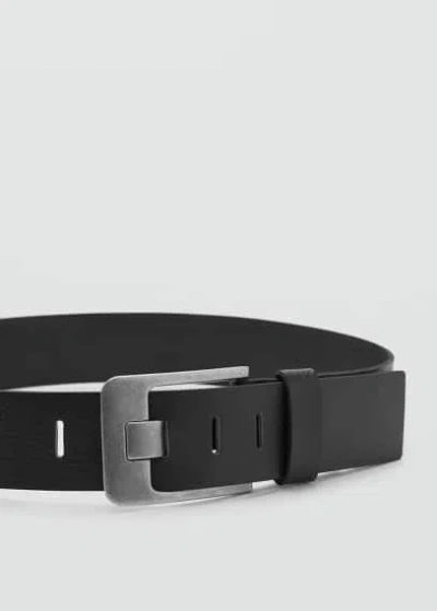 Mango Ceinture Large Cuir In Noir