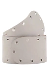 Mango Wide Leather Belt With Eyelets In Gray