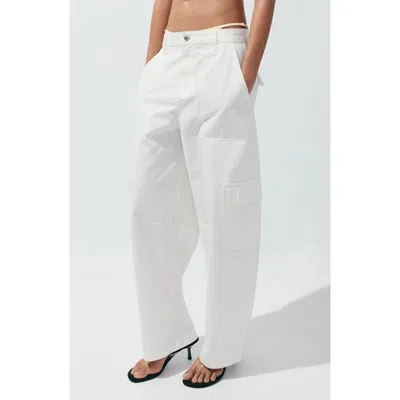 Mango Wide Leg Cargo Jeans In White