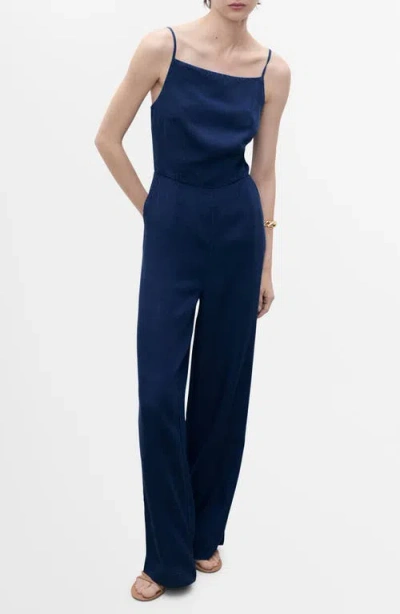 Mango Wide Leg Chambray Jumpsuit