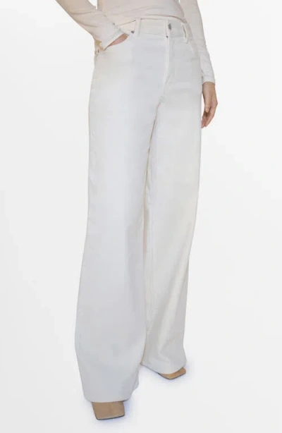 Mango Wide Leg Corduroy Jeans In Ecru