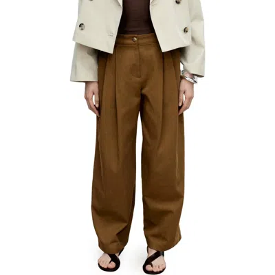Mango Wide Leg Cotton Blend Pants In Tobacco Brown