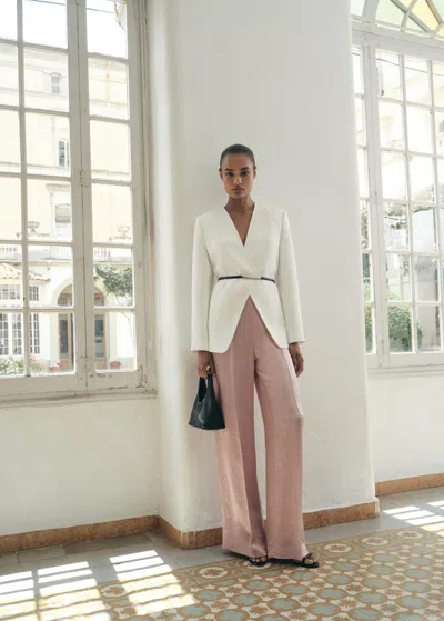 Mango Wide Leg Crinkle-effect Trousers Pastel Pink