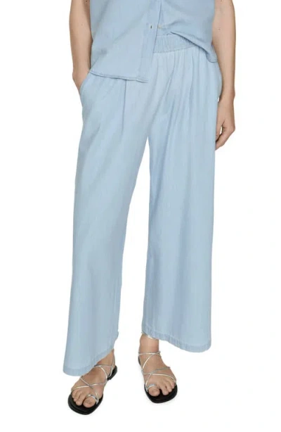 Mango Wide Leg Crop Cotton Pants In Light Blue