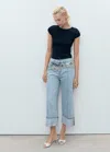 Mango Wideleg Jeans With Turned-up Hem Medium Blue