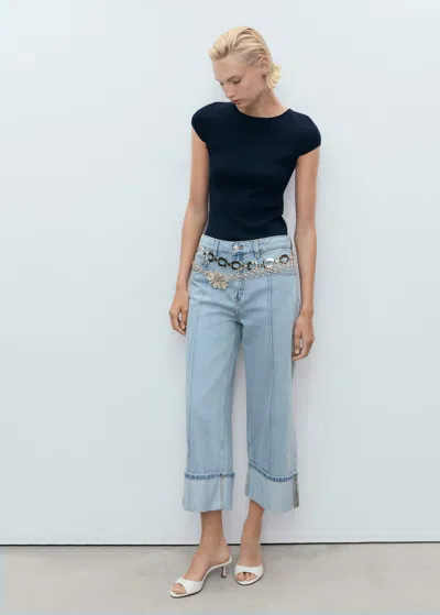 Mango Wideleg Jeans With Turned-up Hem Medium Blue