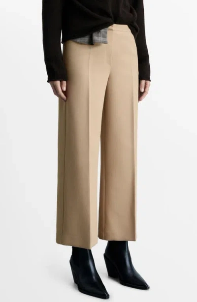 Mango Wide Leg Crop Pants In Beige