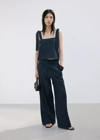 Mango Wide Leg Denim Trousers In Black